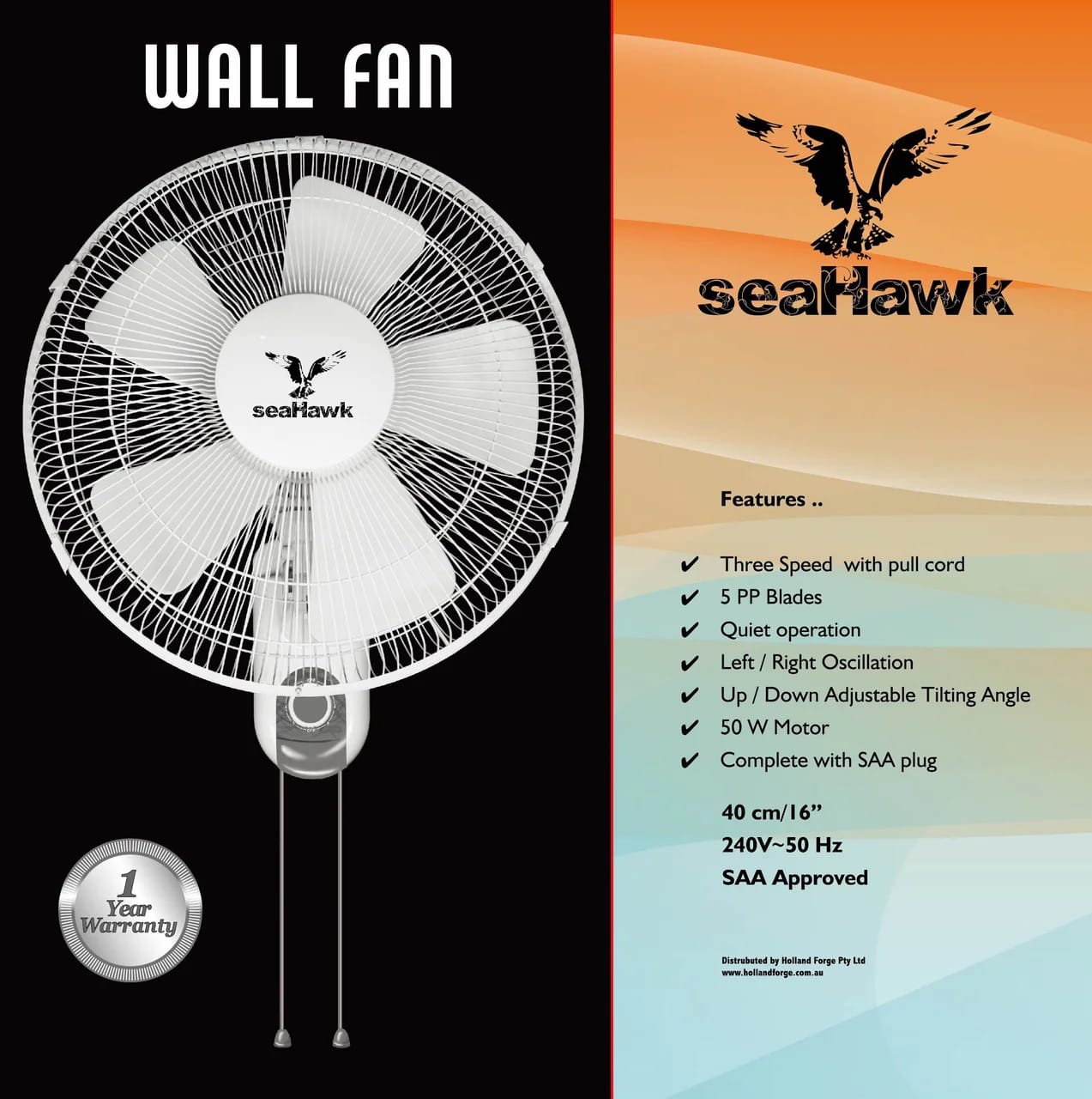 Sea Hawk Wall Mount Fan 3–Speed