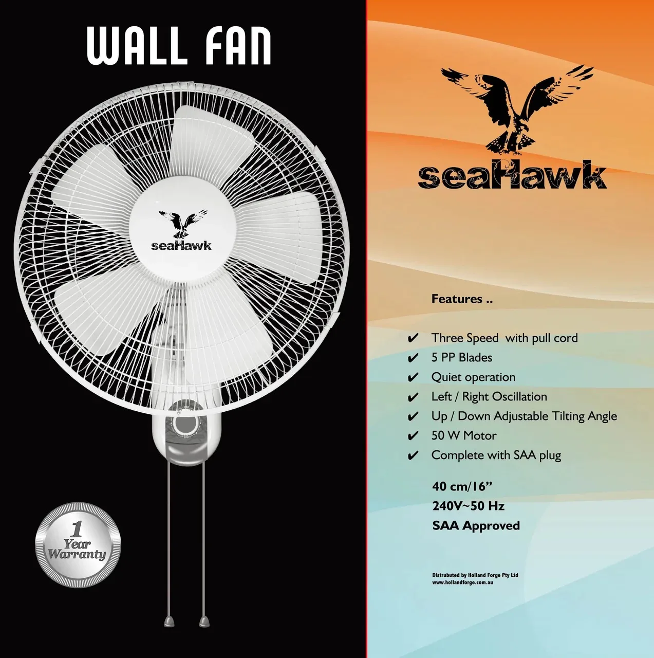 Sea Hawk Wall Mount Fan  3–Speed