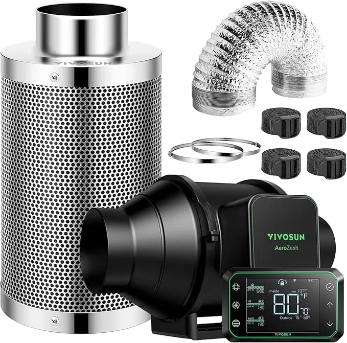 Vivosun Aerozesh S4 4″ Fan + Carbon Filter + Ducting + E42a Controller Kit