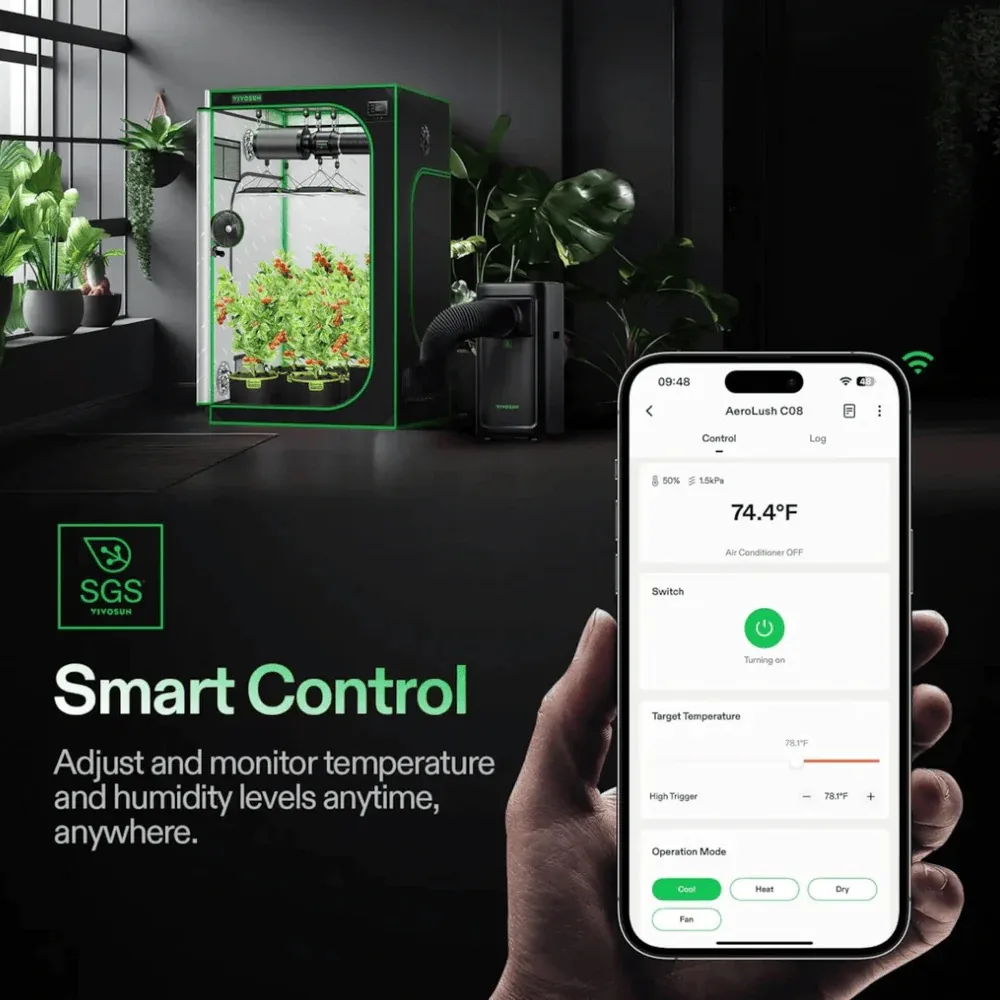 Vivosun AeroLush C08 Intelligent Air Conditioner, 4-in-1 Function, with Temperature & Humidity Sensor Probe - Image 4