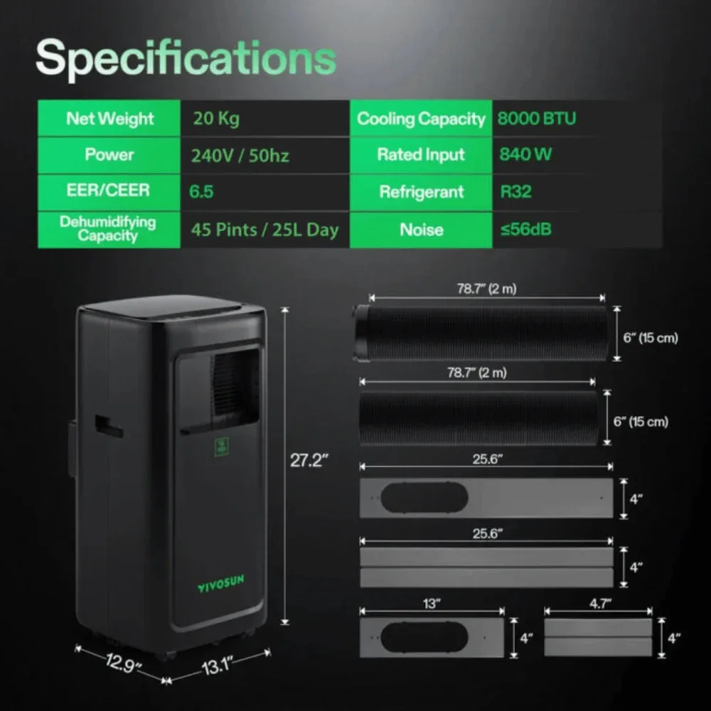 Vivosun AeroLush C08 Intelligent Air Conditioner, 4-in-1 Function, with Temperature & Humidity Sensor Probe - Image 2
